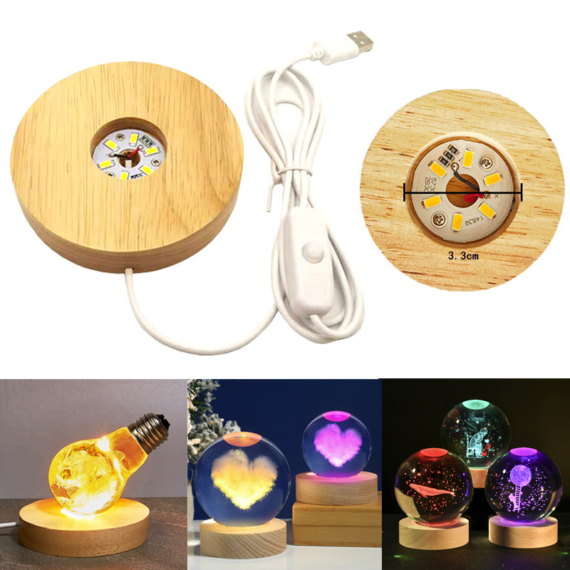 Resin Art Lamp - Lampu LED warna-warni kayu bulat Display