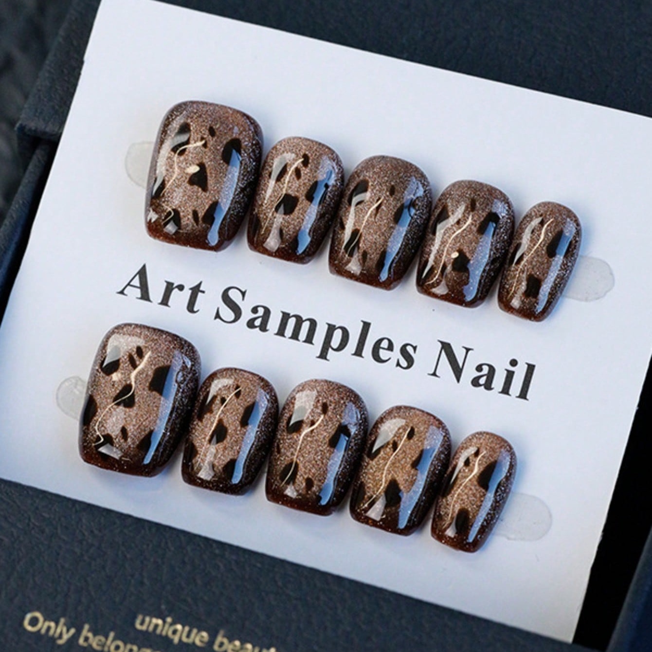 Resin Art Online - 10Pcs Kuku Palsu Pendek Persegi Cokelat