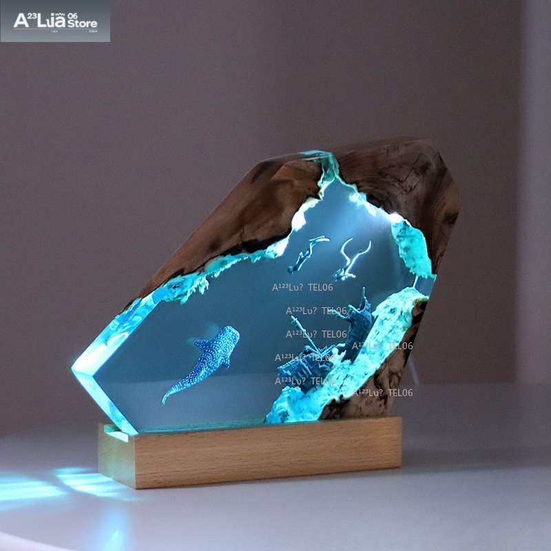 Resin Art And Wood - Lampu Malam Resin Kayu Seni Laut