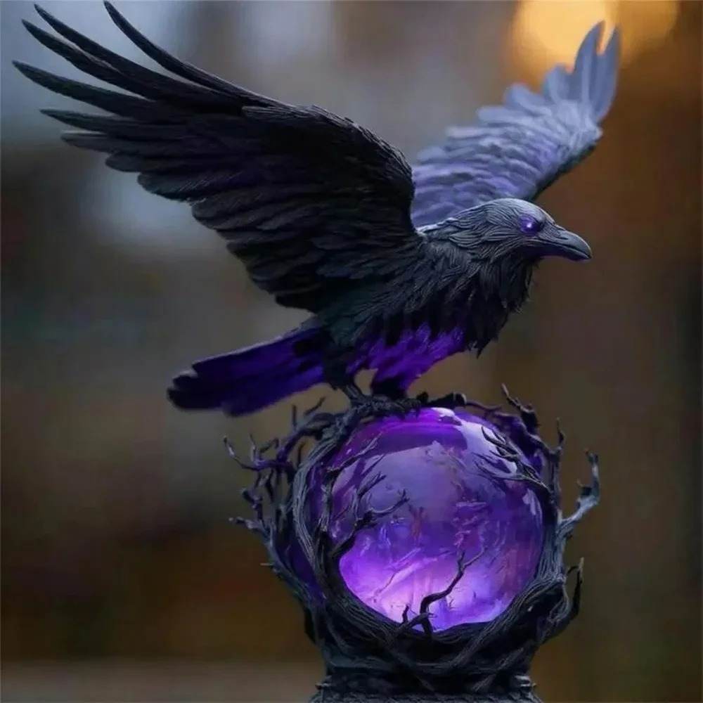 Patung Lampu LED Burung Gagak  - Resin Art Lamp ulasan dan harga