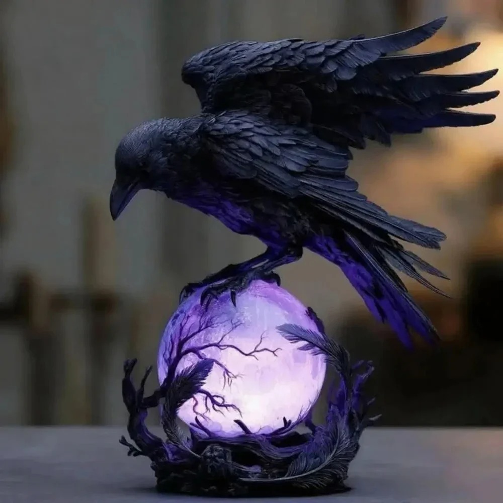 Patung Lampu LED Burung Gagak  - Resin Art Lamp ulasan dan harga